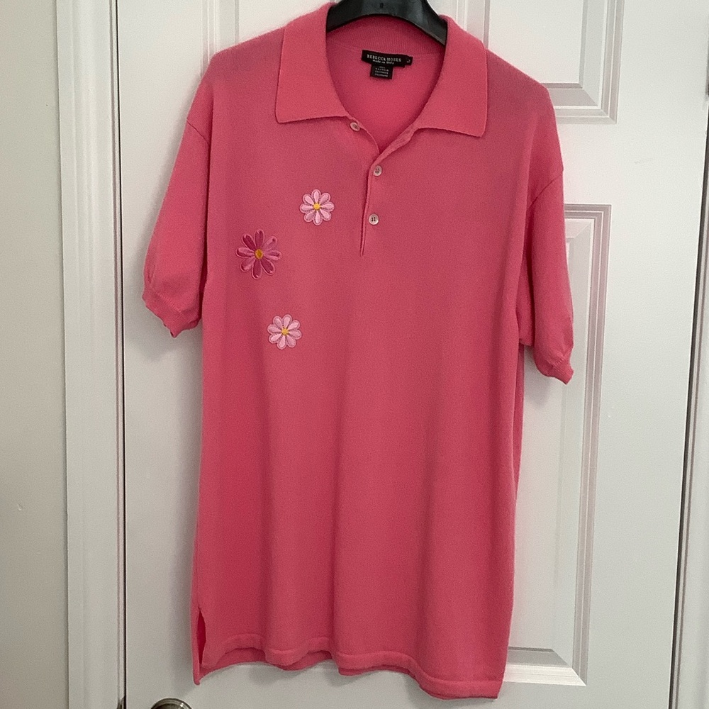 Rebecca Moses Pink Polo Tunic with Floral Accents
